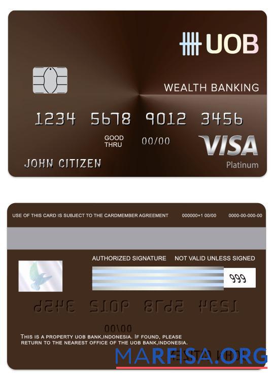 Realistic Indonesia UOB bank visa wealth debit card example